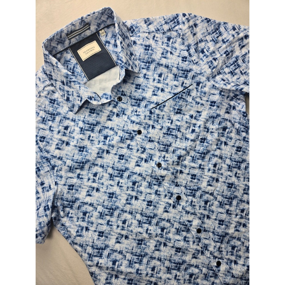 NWT 7 Diamonds Mens Innerspace Blue White‎ Abstract Print 4 Way Stretch Medium